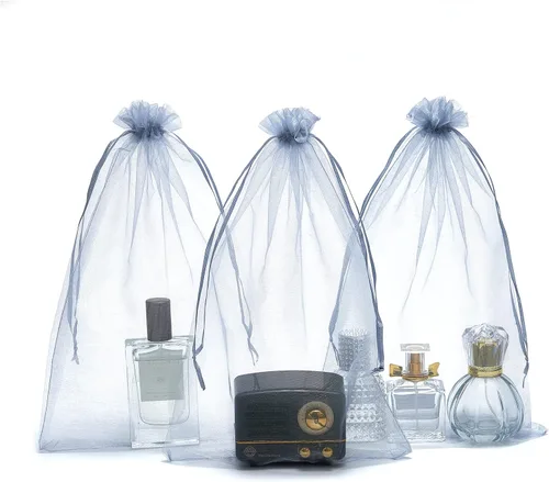 Miniatura 10 de 25 bolsas de organza con cordón de 8 x 12 pulgadas, regalo de fiesta de boda, juguetes, bolsas de maquillaje, bolsa de regalo Negro