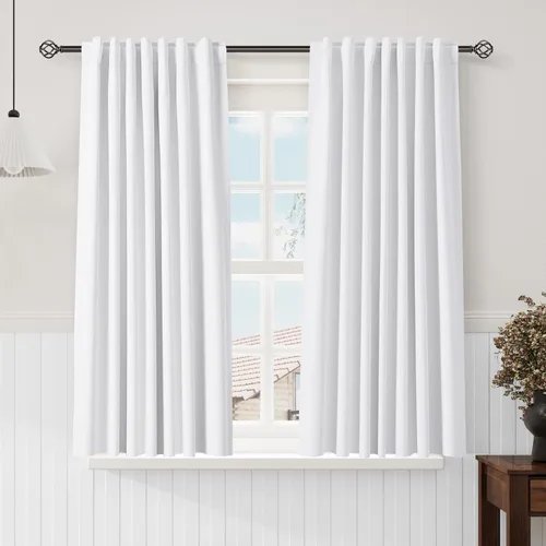 Miniatura 122 de Cortinas de lino 100% opacas para dormitorio, 102 pulgadas de largo, con pestaña trasera, bolsillo para barra, paneles acústicos con aislamiento