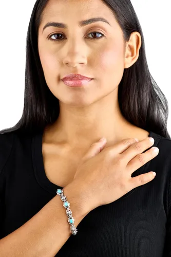 Miniatura 11 de American West Jewelry Pulsera de plata de ley con piedras preciosas de eslabones de concha, tallas pequeñas a grandes