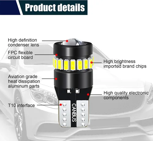 Miniatura 3 de ZKFAR 2 bombillas LED T10, 18SMD 3014 1SMD 3030, 155 lúmenes, luz súper brillante 6500K, luz blanca, luz LED para el ancho del coche, luz