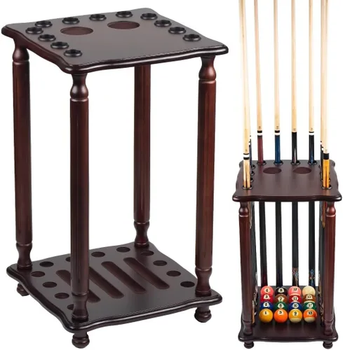 Miniatura 7 de Collapsar Soporte de piso para palo de piscina, soporte para taco de billar y accesorios de billar, soporte de esquina de madera maciza para tacos
