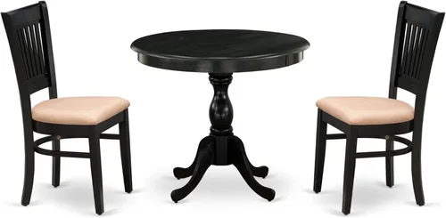 Miniatura 17 de East West Furniture AMVA3-BCH-C - Juego de mesa de comedor moderno de 3 piezas que contiene una mesa de cocina redonda con pedestal y 2 sillas