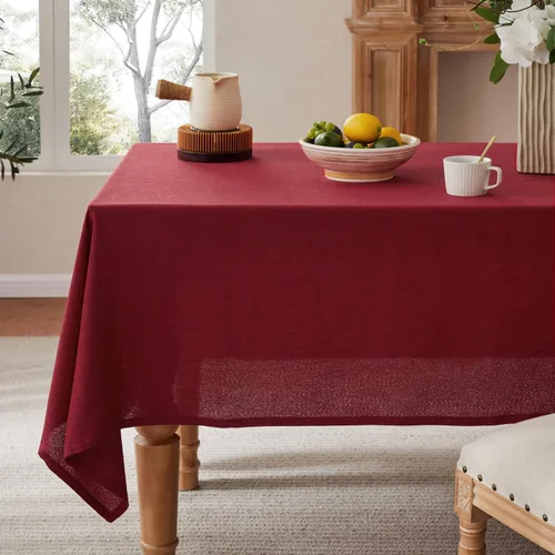 Miniatura 18 de Mantel de lino para mesa cuadrada, 52 x 52 pulgadas, color negro, mantel negro estilo granja, manteles de arpillera resistentes al agua para mesa