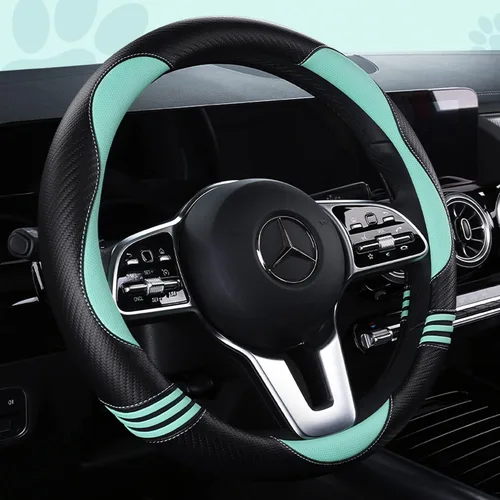 Miniatura 16 de HighnessHwoo Fundas acolchadas para volante de automóvil para mujer, de fibra de carbono, de piel sintética, accesorios interiores para vehículos
