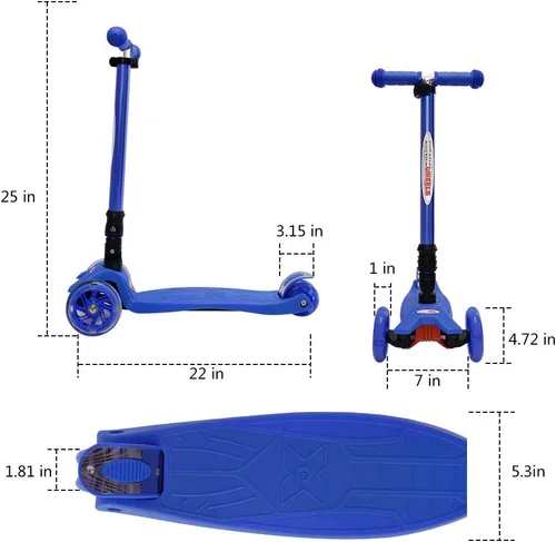 Miniatura 6 de ChromeWheels Patinetes Plegables para Niños, Patinete Deluxe con 4 Alturas Ajustables, Límite de Peso 132 libras, 3 Ruedas, Inclínate para Dirigir #