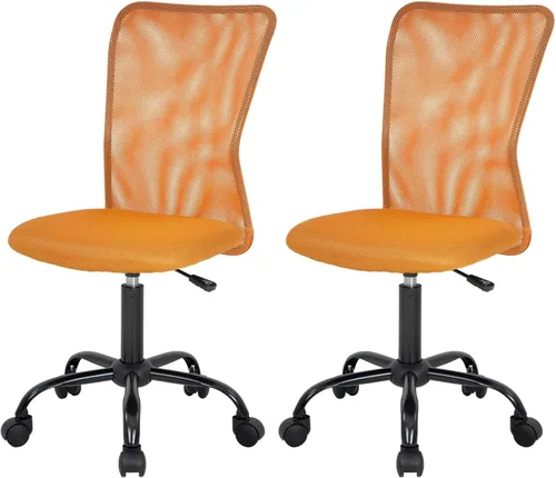 Miniatura 16 de FDW Silla de oficina en casa, silla de escritorio de malla con respaldo medio, sin brazos, ergonómica, giratoria, soporte de espalda, ajustable