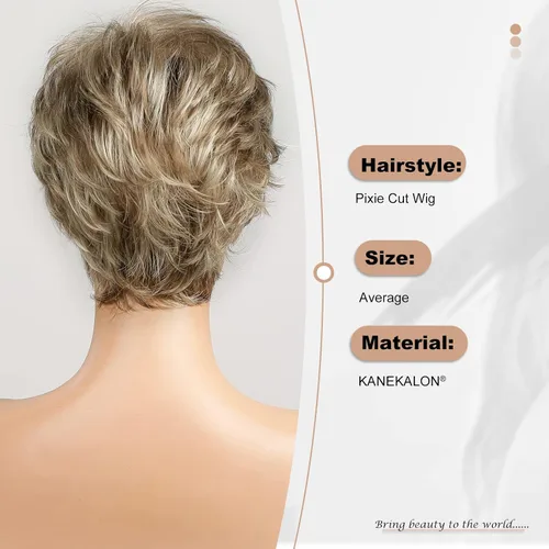 Miniatura 7 de HAIRCUBE Pelucas cortas de corte Pixie con textura de cabello humano para mujeres con flequillo pelucas sintéticas de repuesto - #17/101