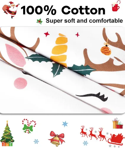 Miniatura 5 de DAUGHTER QUEEN Pijamas de Navidad para niños y niñas de 18 meses-12 años, ropa de dormir 100% algodón