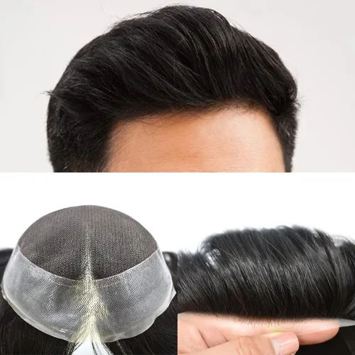 Miniatura 90 de Sistema de reemplazo de cabello de encaje francés para hombre, piezas de cabello de aspecto natural, color negro, marrón, rubio, gris, protesis