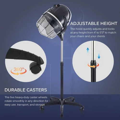 Miniatura 7 de Secador de pelo profesional Y-NOT con altura ajustable, casco con soporte de pie con ruedas para salón de belleza y spa en casa