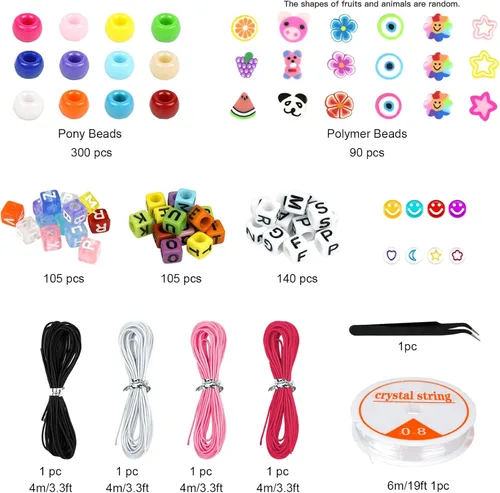 Miniatura 3 de Kit de Fabricación de Pulseras Dowsabel, Cuentas para Hacer Pulseras Poni, Kandi, Arcilla Polimérica, Cuentas con Cara Sonriente y Letras para Hacer