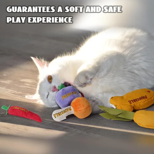 Miniatura 6 de Pawsible - 5 paquetes de juguetes de hierba gatera para gatos de interior - 100% hierba gatera orgánica rellena, sin algodón, juguetes duraderos