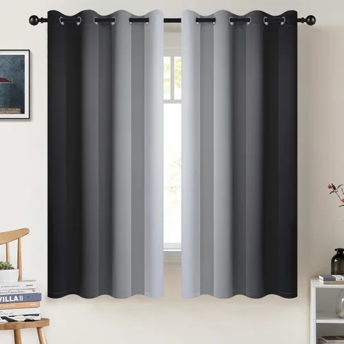 Miniatura 56 de COSVIYA Cortinas 100% Opacas Azul Degradado con Lazos Ajustables para Cocina Aislamiento Térmico Oscurecimiento de Habitación Cenefa con Bolsillo