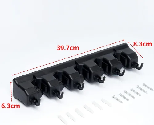 Miniatura 3 de Displays By Jack Soporte para escoba y trapeador montado en la pared, organizador de herramientas negro para el hogar, paquete de 1