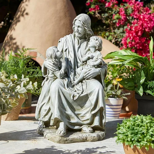 Miniatura 2 de Avalon Gallery Estatua de jardín – Escultura católica interior/exterior para el hogar o la iglesia, 16.5 pulgadas de alto, Jesús con niños