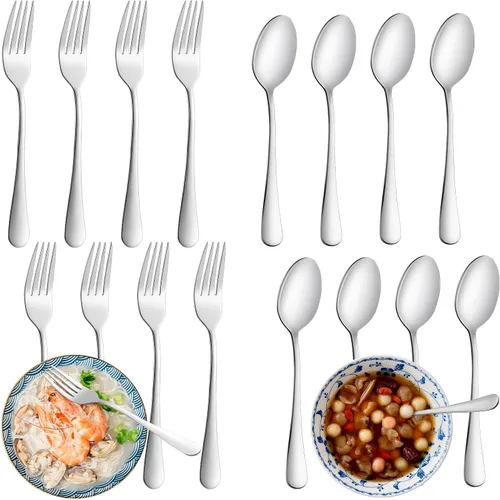 Miniatura 8 de Juego de 24 cubiertos negros de tenedores y cucharas de acero inoxidable de grado alimenticio para cocina y restaurante, 12 tenedores de cena