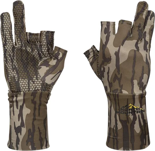 Miniatura 6 de North Mountain Gear Guantes de caza de camuflaje para hombre, sin dedos, forro de guante ligero Mossy Oak Bottomland