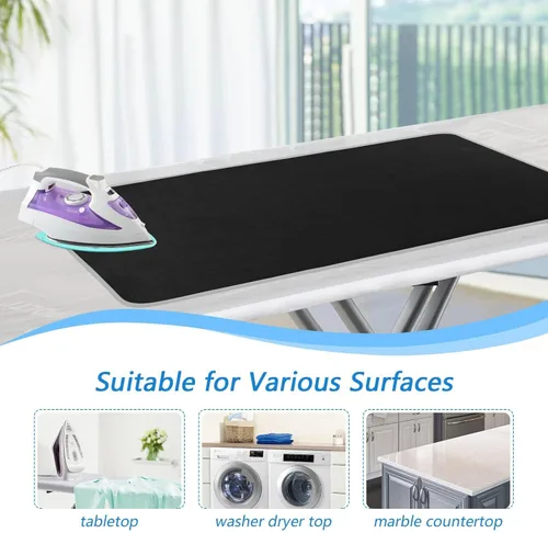 Miniatura 5 de YETTASBIN Alfombrilla de planchar negra de color sólido con almohadilla de silicona para planchar de viaje, manta de planchado portátil resistente