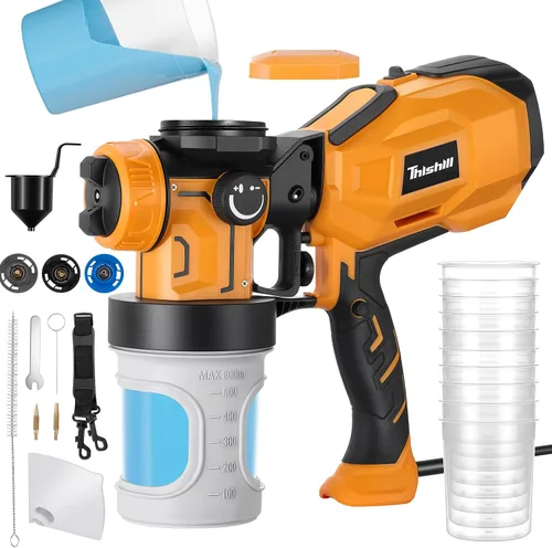 Pulverizador de pintura para pintura de casa, pistola de pintura en aerosol HVLP de 1000 W con taza de pintura desechable, soplo fácil de limpiar, 3
