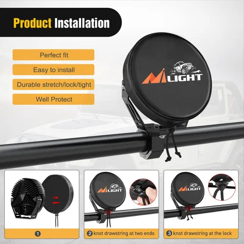 Miniatura 4 de Nilight Cubierta de Luz Redonda de 9 Pulgadas para Conducción Todoterreno, Cubierta Protectora de Cuero Negro de 9.25 Pulgadas de Diámetro