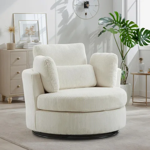 Miniatura 40 de Chifee & Vingol Silla decorativa giratoria de gran tamaño de 40.35 pulgadas, silla redonda tapizada de barril con almohadas, sillas giratorias