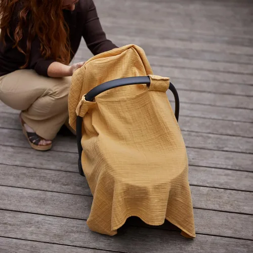Miniatura 2 de Funda de asiento de coche para bebé, muselina de algodón orgánico, toldo para asiento de automóvil, 43 x 32 pulgadas (amarillo otoño)