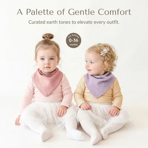 Miniatura 2 de Konssy Baberos de muselina para bebé, paquete de 10 baberos bandana para bebé, 100% algodón, unisex para niños y niñas Rosa