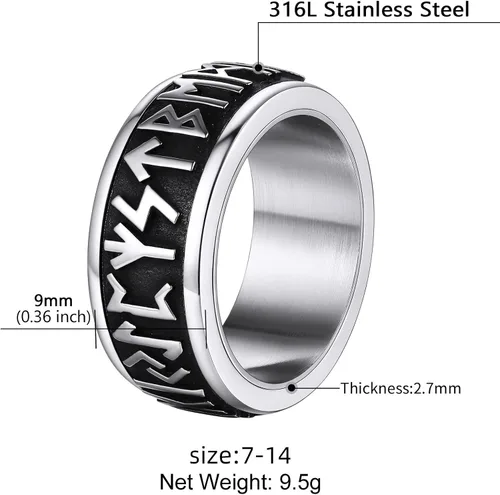 Miniatura 11 de Supcare Anillo giratorio para hombre y mujer, diseño nórdico/celta/luna, estrella, anillo giratorio con nombre personalizado, regalos para Navidad