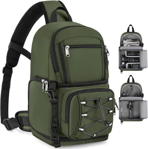 RAINSMORE Bolsa para cámara DSLR y sin espejo para fotógrafos, impermeable, pequeña funda cruzada con inserto acolchado extraíble y soporte para