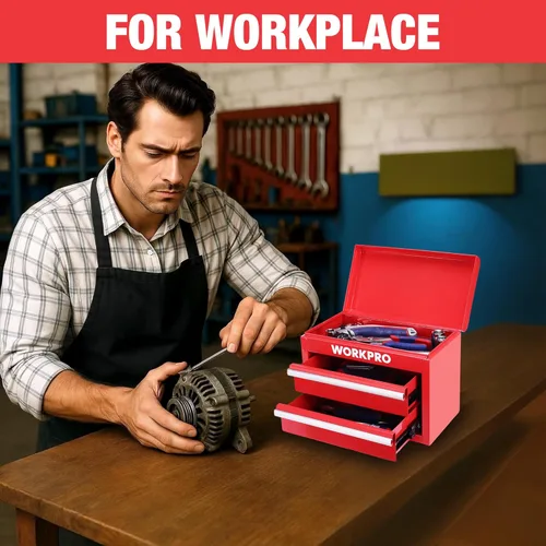Miniatura 6 de WORKPRO Caja Mini de Herramientas de Metal, Caja de Herramientas Superior con Dos Cajones con Guías de Rodamiento de Bolas, Forros de Cajones de PVC
