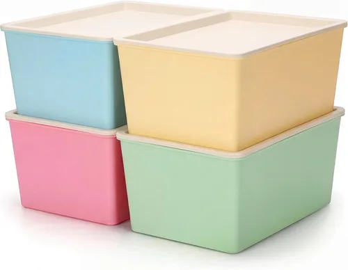 Miniatura 12 de Menkxi 4 Piezas Contenedores de Almacenamiento con Tapas Contenedores Apilables de Plástico para Organizar Estantes Caja de Adornos Navideños Cestas