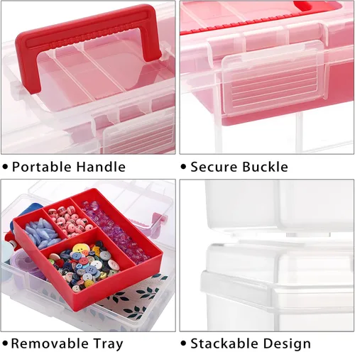 Miniatura 3 de BTSKY Caja de almacenamiento de plástico transparente con bandeja extraíble, caja de almacenamiento de papelería multiusos con asa, práctica caja