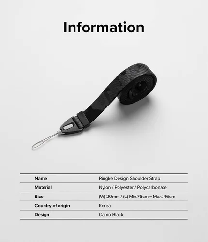 Miniatura 8 de Ringke Cordón de teléfono para iPhone 17 Pro Max y la mayoría de los teléfonos inteligentes [hebilla de un toque], correa de hombro ajustable, negro