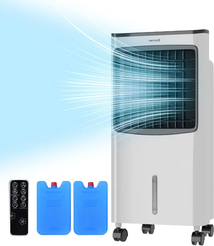 Enfriador de aire evaporativo 3 en 1, enfriador de aire oscilante ancho con humidificador, control remoto, 2 paquetes de hielo y tanque de agua de