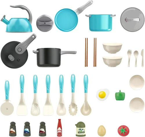 Miniatura 9 de Bruvoalon Juego de 32 piezas de juguetes de cocina para niños, juego de cocina para niños pequeños con ollas, sartenes, utensilios de cocina