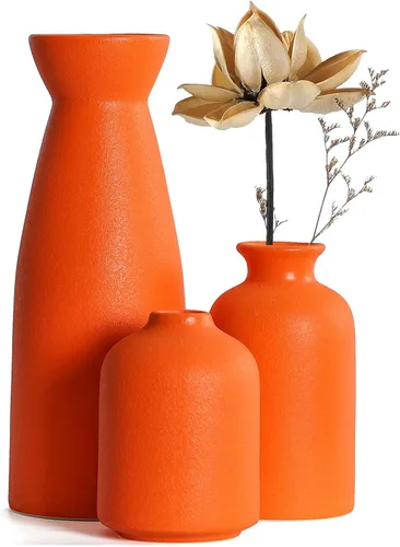 CEMABT Jarrones de cerámica naranja juego de 3 pequeños jarrones de flores para decoración, decoración rústica moderna de granja para el hogar,