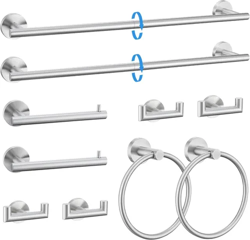 Miniatura 13 de Juego de 5 piezas de toallero, accesorios de baño de hardware de oro cepillado que incluye toallero de 60 cm, soporte de papel higiénico, anillo