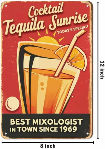 Miniatura 3 de AOYEGO Letrero de lata de bebida de vino, coctel de tequila, amanecer, el mejor mixólogo en la ciudad, rojo, vintage, de metal, para cafeterías