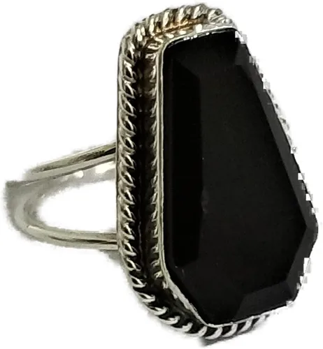 Anillo de ataúd de ónix negro natural, chapado en plata de ley 925, piedra preciosa negra, declaración hecha a mano, piedra de ataúd, regalo de