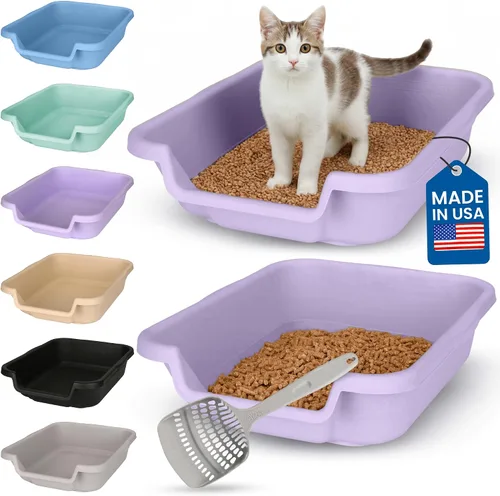 Miniatura 30 de KittyGoHere - Caja de arena para gatos mayores, sartén pequeña con cuchara jumbo de mango largo, caja de arena para gatos de entrada baja, ligera