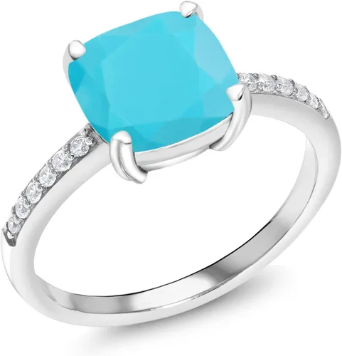 Miniatura 36 de Gem Stone King Anillo de compromiso de plata de ley 925 con piedra preciosa de corte cojín de 0.315 in Anillo de compromiso de aniversario de boda