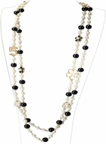 Miniatura 3 de Collar largo de perlas de flores número 5, collar de camelia en capas, adecuado para bodas de fiesta de mujer., aleación, Perla