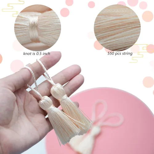 Miniatura 3 de Makhry 20 mini borlas de hilo sedoso hechas a mano de 4.3 pulgadas con lazo de cordón de 2 pulgadas y pequeño nudo chino para aretes, recuerdo