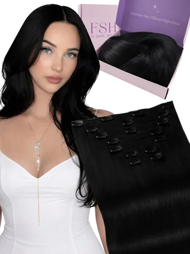 Miniatura 10 de Fshine Extensiones de cabello con broches, 22 pulgadas, 7 unidades, color marrón oscuro, doble trama, extensiones de cabello humano real con clip