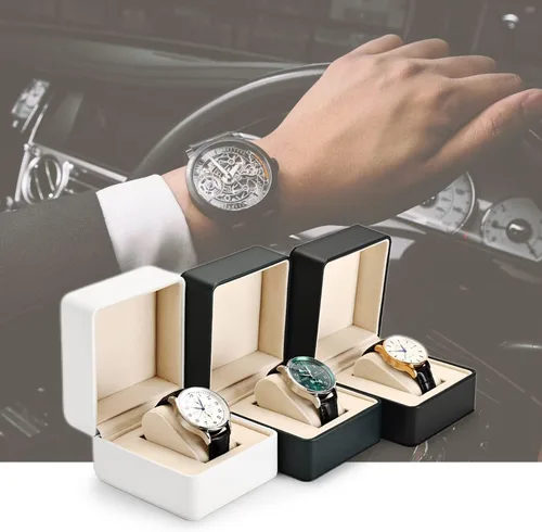 Miniatura 9 de Caja de regalo de reloj de cuero PU negro Premium Caja de almacenamiento de reloj individual con caja de reloj de pulsera de almohada extraíble