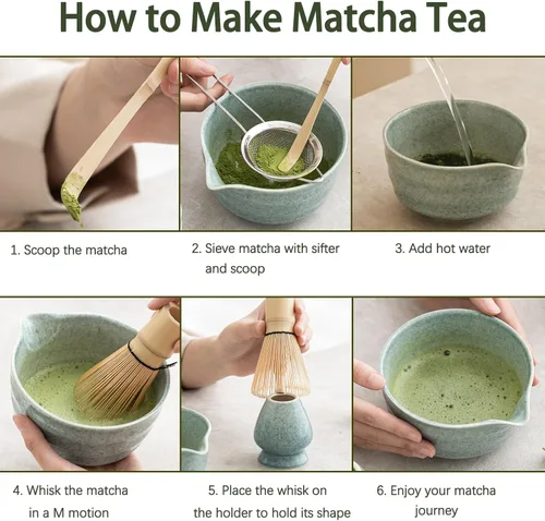 Miniatura 6 de Ochcahser Juego de juego de matcha, juego de batidor de matcha incluye cuenco y soporte de matcha, batidor de bambú matcha, cuchara y tamiz matcha