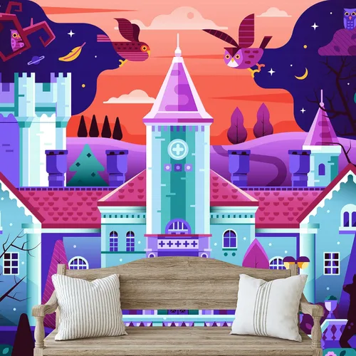 Miniatura 27 de IDEA4WALL Adhesivo mural removible para pared, cielo azul, castillo mágico místico, fantasía y ciencia ficción, arquitectura, fotografía, arte