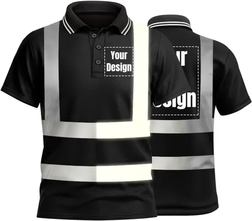 Polo de seguridad reflectante de alta visibilidad, personaliza tu logotipo, camisas de trabajo al aire libre de manga corta (XL, color negro, estilo