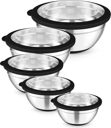 Miniatura 9 de TeamFar Tazones para mezclar con juego de tapas, 7/3.5/2.5/1.5/1 cuartos de galón, tazón grande de acero inoxidable para ensalada anidable, parte