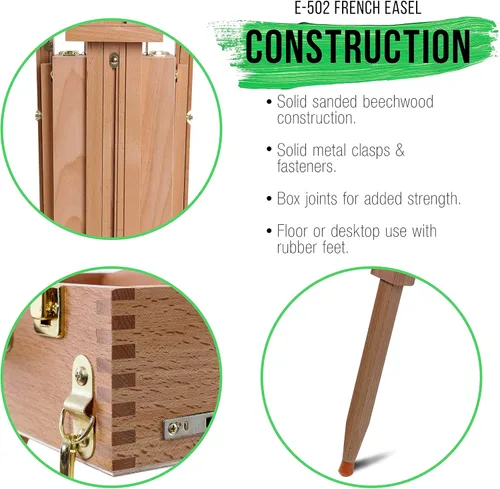 Miniatura 5 de U.S. Art Supply Coronado - Caballete pequeño de madera estilo francés para campo y estudio, caballete de arte para adultos, cajón, paleta, soporte